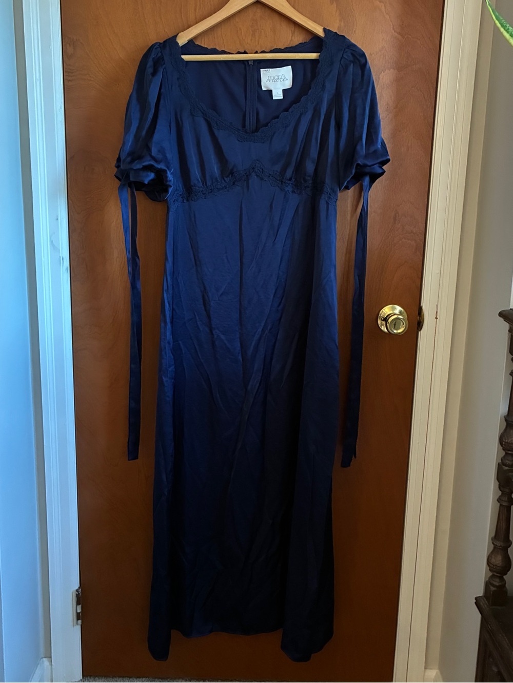 Navy Blue Maxi Dress with Lace Trim